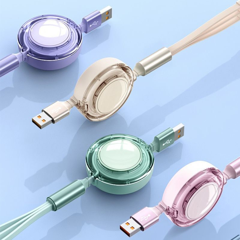 Custom Logo Retractable 3 In 1 Fast Charging Data Line 1.2m PVC USB A To Type-C Charging Cable